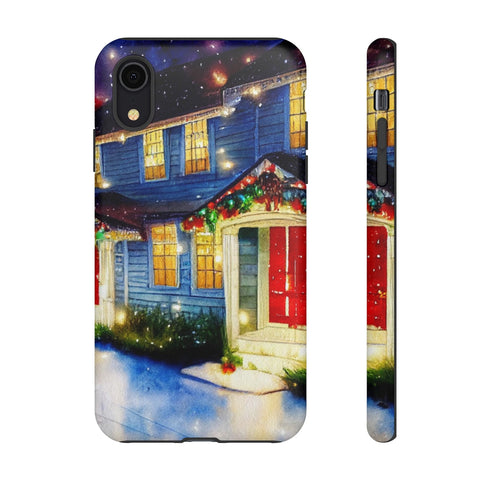 Festive Christmas Decorations on a Row of Townhomes - Impact Resistant Phone Case iPhone XR Matte